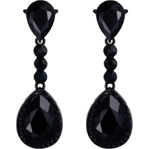 imageBriLove Womens Wedding Bridal Crystal Teardrop Infinity Figure 8 Chandelier Dangle ClipOn EarringsBlack SilverTone