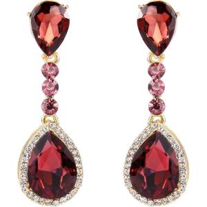imageBriLove Womens Wedding Bridal Crystal Teardrop Infinity Figure 8 Chandelier Dangle ClipOn EarringsDeep Amethyst Color GoldTone