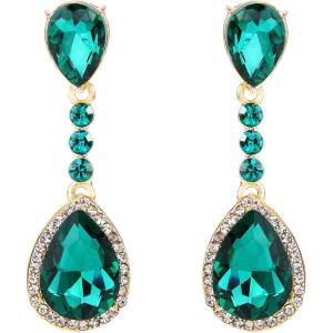 imageBriLove Womens Wedding Bridal Crystal Teardrop Infinity Figure 8 Chandelier Dangle ClipOn EarringsEmerald Color GoldTone