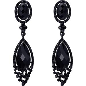 imageBriLove Womens Wedding Bridal Infinity Figure 8 Crystal Teardrop Chandelier Dangle ClipOn EarringsBlack BlackTone