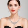 imageBriLove Wedding Bridal Cream Simulated Pearl Jewelry Set for Women Cluster Leaf Vine Hibiscus Flower Crystal Collar Dangle Clear SilverTone