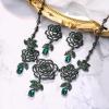 imageBriLove Wedding Bridal Crystal Rhinestones Hollow Rose Flower Cluster Statement Necklace Dangle Earrings Set for Women