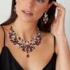 imageBriLove Wedding Bridal Crystal Rhinestones Marquise Cluster Statement Necklace Dangle Earrings Jewelry Set for WomenAmethyst Color SilverTone