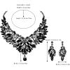 imageBriLove Wedding Bridal Crystal Rhinestones Marquise Cluster Statement Necklace Dangle Earrings Jewelry Set for WomenBlack BlackTone