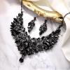 imageBriLove Wedding Bridal Crystal Rhinestones Marquise Cluster Statement Necklace Dangle Earrings Jewelry Set for WomenBlack BlackTone