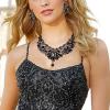 imageBriLove Wedding Bridal Crystal Rhinestones Marquise Cluster Statement Necklace Dangle Earrings Jewelry Set for WomenBlack BlackTone