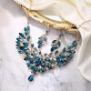imageBriLove Wedding Bridal Crystal Rhinestones Marquise Cluster Statement Necklace Dangle Earrings Jewelry Set for WomenBlue Topaz GoldTone