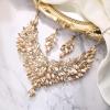 imageBriLove Wedding Bridal Crystal Rhinestones Marquise Cluster Statement Necklace Dangle Earrings Jewelry Set for WomenChampagne GoldTone