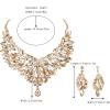 imageBriLove Wedding Bridal Crystal Rhinestones Marquise Cluster Statement Necklace Dangle Earrings Jewelry Set for WomenChampagne GoldTone