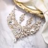 imageBriLove Wedding Bridal Crystal Rhinestones Marquise Cluster Statement Necklace Dangle Earrings Jewelry Set for WomenClear GoldTone