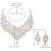 imageBriLove Wedding Bridal Crystal Rhinestones Marquise Cluster Statement Necklace Dangle Earrings Jewelry Set for WomenClear GoldTone