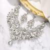 imageBriLove Wedding Bridal Crystal Rhinestones Marquise Cluster Statement Necklace Dangle Earrings Jewelry Set for WomenClear SilverTone