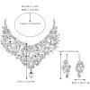 imageBriLove Wedding Bridal Crystal Rhinestones Marquise Cluster Statement Necklace Dangle Earrings Jewelry Set for WomenClear SilverTone