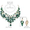 imageBriLove Wedding Bridal Crystal Rhinestones Marquise Cluster Statement Necklace Dangle Earrings Jewelry Set for WomenEmerald Color GoldTone