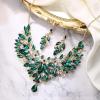 imageBriLove Wedding Bridal Crystal Rhinestones Marquise Cluster Statement Necklace Dangle Earrings Jewelry Set for WomenEmerald Color GoldTone