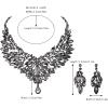 imageBriLove Wedding Bridal Crystal Rhinestones Marquise Cluster Statement Necklace Dangle Earrings Jewelry Set for WomenGrey BlackTone
