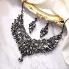 imageBriLove Wedding Bridal Crystal Rhinestones Marquise Cluster Statement Necklace Dangle Earrings Jewelry Set for WomenGrey BlackTone
