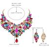 imageBriLove Wedding Bridal Crystal Rhinestones Marquise Cluster Statement Necklace Dangle Earrings Jewelry Set for WomenMulticolor GoldTone