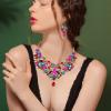 imageBriLove Wedding Bridal Crystal Rhinestones Marquise Cluster Statement Necklace Dangle Earrings Jewelry Set for WomenMulticolor GoldTone