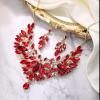 imageBriLove Wedding Bridal Crystal Rhinestones Marquise Cluster Statement Necklace Dangle Earrings Jewelry Set for WomenRuby Color GoldTone