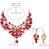imageBriLove Wedding Bridal Crystal Rhinestones Marquise Cluster Statement Necklace Dangle Earrings Jewelry Set for WomenRuby Color GoldTone