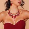 imageBriLove Wedding Bridal Crystal Rhinestones Marquise Cluster Statement Necklace Dangle Earrings Jewelry Set for WomenRuby Color GoldTone