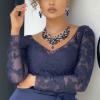 imageBriLove Wedding Bridal Crystal Rhinestones Marquise Cluster Statement Necklace Dangle Earrings Jewelry Set for WomenSapphire Color Silvertone