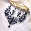 imageBriLove Wedding Bridal Crystal Rhinestones Marquise Cluster Statement Necklace Dangle Earrings Jewelry Set for WomenSapphire Color Silvertone