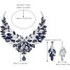 imageBriLove Wedding Bridal Crystal Rhinestones Marquise Cluster Statement Necklace Dangle Earrings Jewelry Set for WomenSapphire Color Silvertone