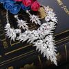 imageBriLove Wedding Bridal Jewelry Set for Women Crystal Multi OvalShape Flower Leaf Enamel Statement Neckalce Dangle Earrings Clear SilverTone