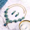 imageBriLove Wedding Bridal Jewelry Set for Women Crystal Teardrop Filigree Leaf Twig Enamel Statement Necklace Dangle Earrings Blue Topaz Color GoldToned