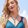 imageBriLove Wedding Bridal Jewelry Set for Women Crystal Teardrop Filigree Leaf Twig Enamel Statement Necklace Dangle Earrings Blue Topaz Color GoldToned