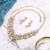 imageBriLove Wedding Bridal Necklace Earrings Jewelry Set for Women Crystal Enamel Teardrop Cluster Leaf Vine Statement Necklace Dangle Earrings Set Clear GoldToned