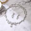 imageBriLove Wedding Jewelry Set for Bride CZ Teardrop Butterfly Flower Leaf Filigree Necklace Earrings Women Party Prom AccessoriesClearSilverTone