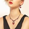 imageBriLove Wedding Jewelry Sets for Brides Rhinestone Beaded Pendant Neckalce Dangle Earrings04Ruby Color BlackTone