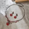 imageBriLove Wedding Jewelry Sets for Brides Rhinestone Beaded Pendant Neckalce Dangle Earrings04Ruby Color BlackTone