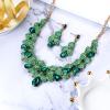 imageBriLove Womens Bridal Jewelry Set for Weddings Rhinestone Beaded Layer Teardrop Cluster Crystal Statement Necklace Dangle Earrings04Emerald Color GoldToned