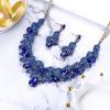 imageBriLove Womens Bridal Jewelry Set for Weddings Rhinestone Beaded Layer Teardrop Cluster Crystal Statement Necklace Dangle Earrings05Bule GoldToned