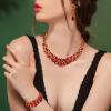 imageBriLove Womens Wedding Bridal Austrian Crystal Marquise Cluster Collar Necklace Dangle Earrings Set3PcsRuby Color