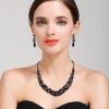 imageBriLove Womens Wedding Bridal Austrian Crystal Marquise Cluster Collar Necklace Dangle Earrings SetBlack BlackTone
