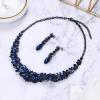 imageBriLove Womens Wedding Bridal Austrian Crystal Marquise Cluster Collar Necklace Dangle Earrings SetLight Sapphire Color BlackTone
