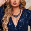 imageBriLove Womens Wedding Bridal Austrian Crystal Marquise Cluster Collar Necklace Dangle Earrings SetLight Sapphire Color BlackTone