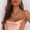imageBriLove Womens Wedding Bridal Austrian Crystal Marquise Cluster Collar Necklace Dangle Earrings SetPeach RoseGoldTone