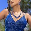 imageBriLove Womens Wedding Bridal Austrian Crystal Marquise Cluster Collar Necklace Dangle Earrings SetRoyal Blue SilverTone