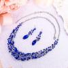 imageBriLove Womens Wedding Bridal Austrian Crystal Marquise Cluster Collar Necklace Dangle Earrings SetRoyal Blue SilverTone