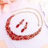 imageBriLove Womens Wedding Bridal Austrian Crystal Marquise Cluster Collar Necklace Dangle Earrings SetRuby Color GoldTone