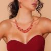imageBriLove Womens Wedding Bridal Austrian Crystal Marquise Cluster Collar Necklace Dangle Earrings SetRuby Color GoldTone