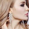 imageBriLove Womens Wedding Bridal Crystal Simulated Pearl Multi Beaded Cluster Chandelier Dangle EarringsSilverTone