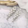 imageBriLove Womens Wedding Bridal Crystal Simulated Pearl Multi Beaded Cluster Chandelier Dangle EarringsSilverTone