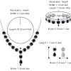 imageBriLove Womens Wedding Bridal Round Teardrop Crystal Necklace Sparkle Halo Bracelet Pierced Dangle Earrings Jewelry SetBlack SilverTone